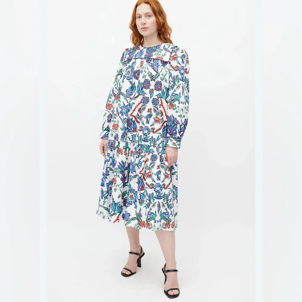 Tory‎ Burch Blue and White Long Sleeve Sundress